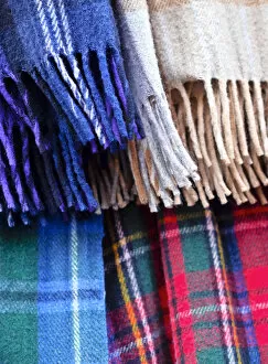 Images Dated 30th March 2016: UK, Scotland, Lothian, Edinburgh, The Royal Mile, Closeup of Traditional Cashmere Scarves