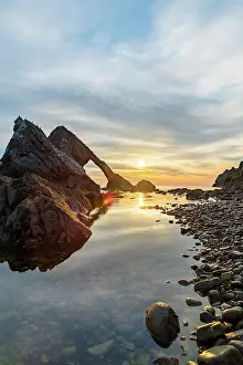 Sunrises Prints: UK, Scotland, Moray, Portknockie, Moray Firth, Bow Fiddle Rock at Sunrise