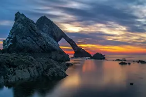 Sunrises Prints: UK, Scotland, Moray, Portknockie, Moray Firth, Bow Fiddle Rock at Sunrise