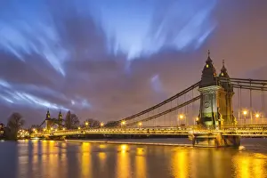 Historic Landmark Prints: UK, United Kingdom, England, Hammersmith Bridge at dusk