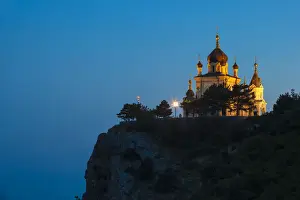 Black Sea Prints: Ukraine, Crimea, Foros, Foros church sitting on top of a cliff overlooking the Black Sea