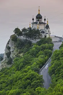 Black Sea Prints: Ukraine, Crimea, Foros, Foros church sitting on top of a cliff overlooking the Black Sea