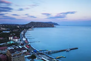Ukraine, Crimea, Sudak View of city and Black Sea coast