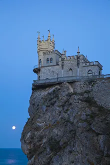 Moonlight Prints: Ukraine, Crimea, Yalta, Gaspra, Full moon over shines over The Swallows Nest
