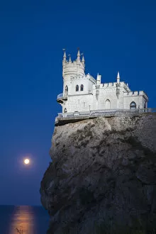 Ukraine Collection: Ukraine, Crimea, Yalta, Gaspra, Full moon over shines over The Swallows Nest