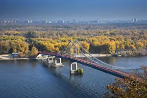Pedestrian Bridge Prints: Ukraine. Kyiv. Parkovy Pedestrian Bridge Crosses The Dnieper River