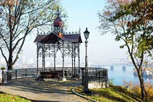 Former Soviet Union Prints: Ukraine, Kyiv, Saint Volodymyr Hill Park, Overlooking The Dnieper River, Sitting Area