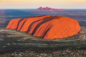Northern Territory Gallery: Uluru and Kata Tjuta at sunrise, Aerial view. Northern Territory, Australia