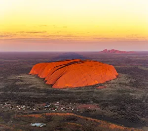 Images Dated 18th January 2017: Uluru and Kata Tjuta at sunrise, Aerial view. Northern Territory, Australia