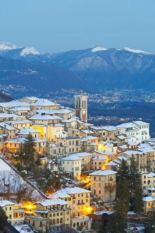 Holy Gallery: The Unesco heritage holy mount (sacromonte) of Varese covered with snow at dusk, Varese