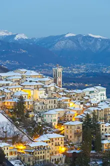 Mount Prints: The Unesco heritage holy mount (sacromonte) of Varese covered with snow at dusk, Varese