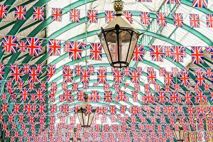 Covent Garden Prints: Union flags at the Apple Market in Covent Garden, London, England, UK