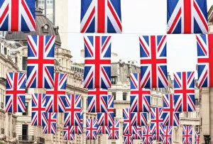 Images Dated 4th January 2023: Union Jack flags on Regent Street, London, England