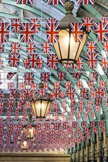 Images Dated 30th May 2022: Union Jaclk flags in Covent Garden market, London, England, UK
