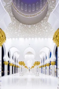 Middle East Prints: United Arab Emirates, Abu Dhabi. The beautiful date palm-styled column capitals of