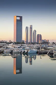 United Arab Emirates, Abu Dhabi, View of Marina and City skyline looking towards Abu