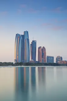 United Arab Emirates, Abu Dhabi, View of Etihad Towers, Grand Hyatt, and Bab Al Aasr