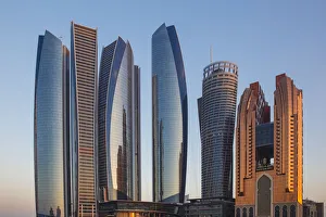 United Arab Emirates, Abu Dhabi, View of Etihad Towers, Grand Hyatt, and Bab Al Aasr