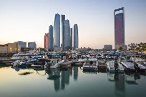 United Arab Emirates, Abu Dhabi, View of Marina and Etihad Towers