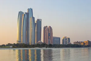 United Arab Emirates, Abu Dhabi, View of Etihad Towers, Grand Hyatt, and Bab Al Aasr