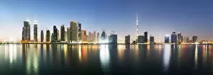 Images Dated 24th June 2014: United Arab Emirates, Dubai, Cityscape from business bay at dusk
