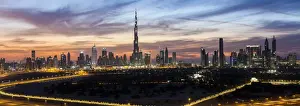 Middle East Prints: United Arab Emirates, Dubai, elevated view of the new Dubai skyline, the Burj Khalifa