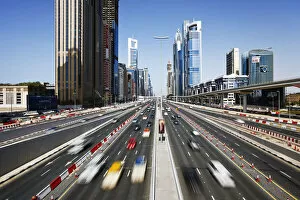 Images Dated 9th June 2011: United Arab Emirates, Dubai, Sheikh Zayed Rd, traffic and new high rise buildings