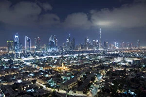 United Arab Emirates, Dubai, skyline of modern skyscrapers including the Burj Khalifa