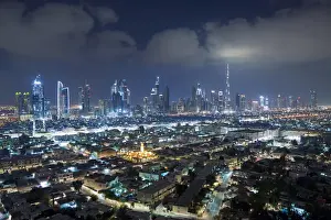 Gulf State Prints: United Arab Emirates, Dubai, skyline of modern skyscrapers including the Burj Khalifa