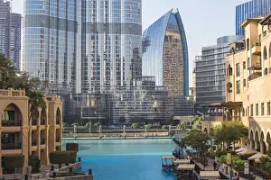Dubai Prints: United Arab Emirates, Dubai, View of Burj Khalifa and Souk El Bahar