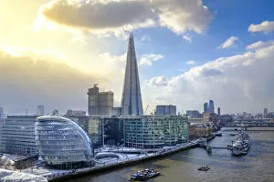 Images Dated 28th February 2018: United Kingdom, England, London, Elevated view of the Shard, City Hall and the Thames