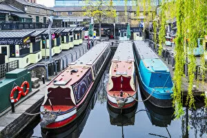 Images Dated 28th May 2020: United Kingdom, England, London, Camden Town. Canal barges next to Camden Market