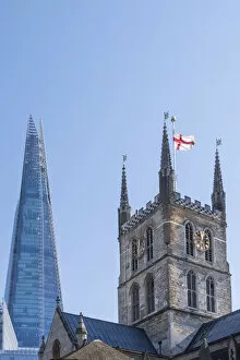 Images Dated 28th May 2020: United Kingdom, England, London, Southwark. The tower of Southwark cathedral with an