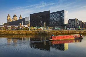United Kingdom, England, Merseyside, Liverpool, View of Pier Head buildings reflecting