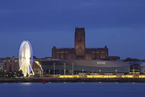 United Kingdom, England, Merseyside, Liverpool, View of Eco Arena and Liverpool Cathedral