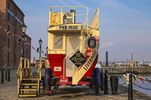 United Kingdom, England, Merseyside, Liverpool, Vintage steam powered bus in Albert Dock