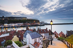 United Kingdom, England, North Yorkshire, Whitby. The harbour and 199 Steps