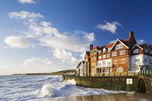 Images Dated 5th June 2014: United Kingdom, England, North Yorkshire, Sandsend. Rough seas outside the Sandsend Hotel