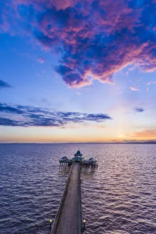 Severn Prints: United Kingdom, England, Somerset, Clevedon, Clevedon Victorian Pier at sunset