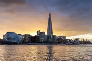 United Kingdom, UK, London, The shard and the City Hall on sundown