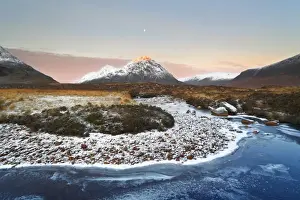 Stream Prints: United Kingdom, UK, Scotland, Beautiful sunrise in front of Buachaille Etive Mor