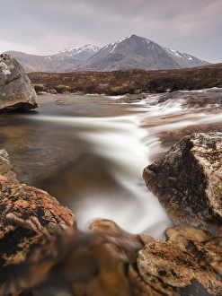 United Kingdom, UK, Scotland, Highlands, River Coupall and Black Mount peaks beyond