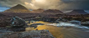 United Kingdom, UK, Scotland, Highlands, Sligachan waterfalls and the black cuillins