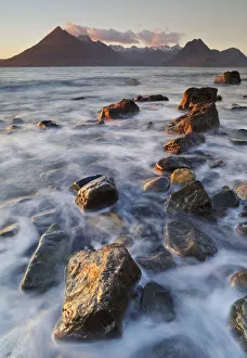 United Kingdom, UK, Scotland, Inner Hebrides, The last light hits the Cuillin Hills