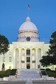 19th Century Gallery: United States, Alabama, Montgomery. Alabama State Capitol building at dusk, former