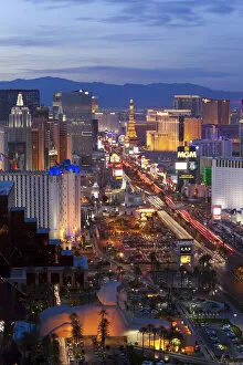 Images Dated 18th August 2011: United States of America, Nevada, Las Vegas, Elevated dusk view of the Hotels