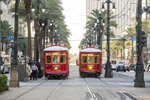 United States, Louisiana, New Orleans. Canal Street streetcar line in the French Quarter