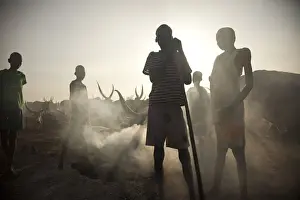 Horns Prints: Unity State, South Sudan. A cattle camp at dawn near Leer