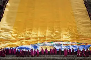 Unveiling the thangka at Monlam, Great Prayer Festival at Labrang Monastery, Xiahe, China