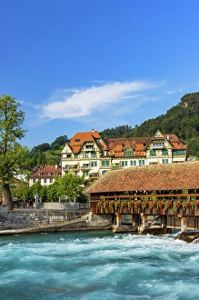 Thun Prints: Upper Lock Bridge and Aare River, Thun, Canton of Bern, Switzerland